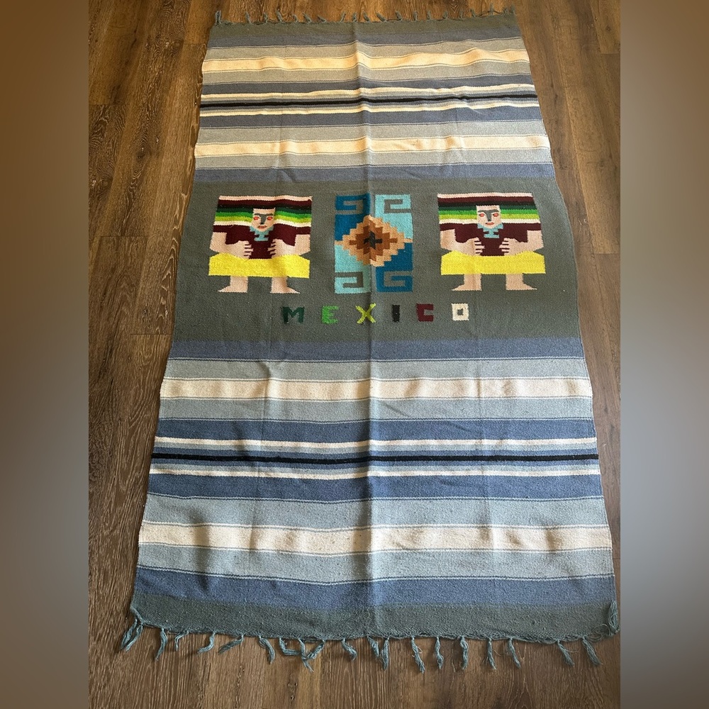 Mexican 80s Woven Colourful Mayan Zapotec Blanket